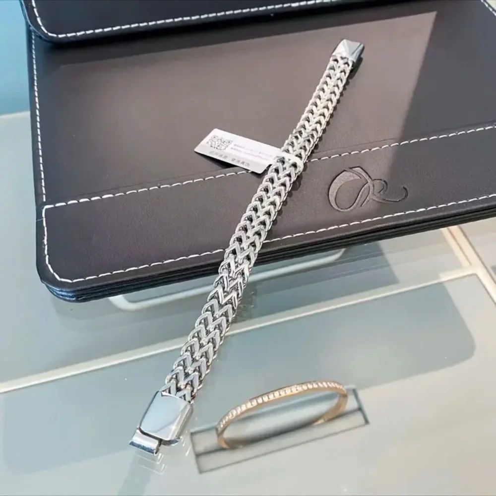 Men’s Double Layer Silver Stainless Steel Bracelet!